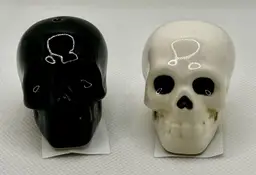 Cracker Barrel 2024 Black & White Skull Salt & Pepper Shakers, Halloween Decor, By HW, Made in China, Hand Wash Only