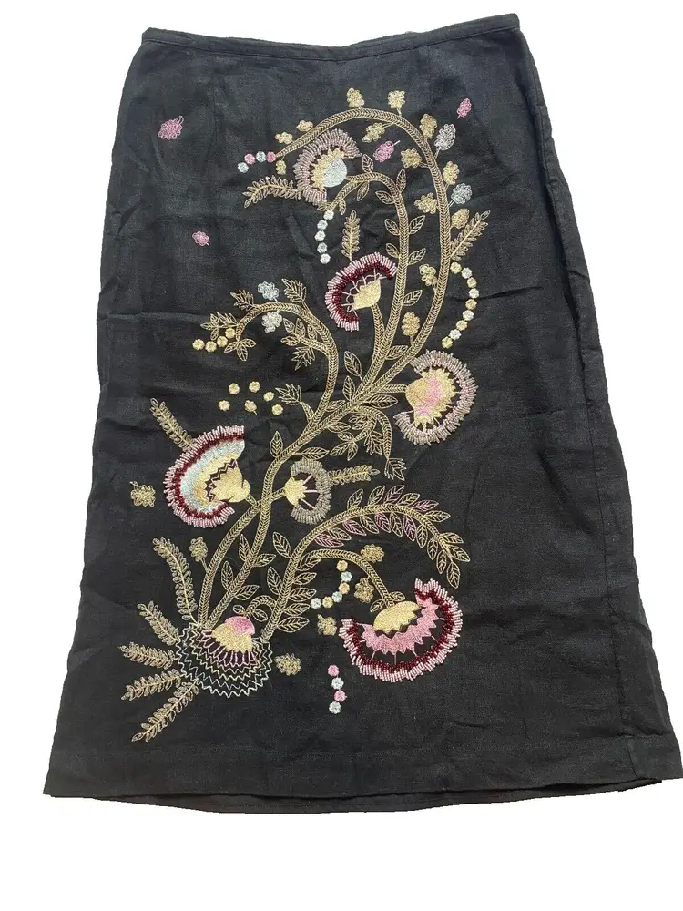 Richard Malcolm Skirt Womens 8 (29x27) Embroidered Linen Rayon Cottagecore Lady