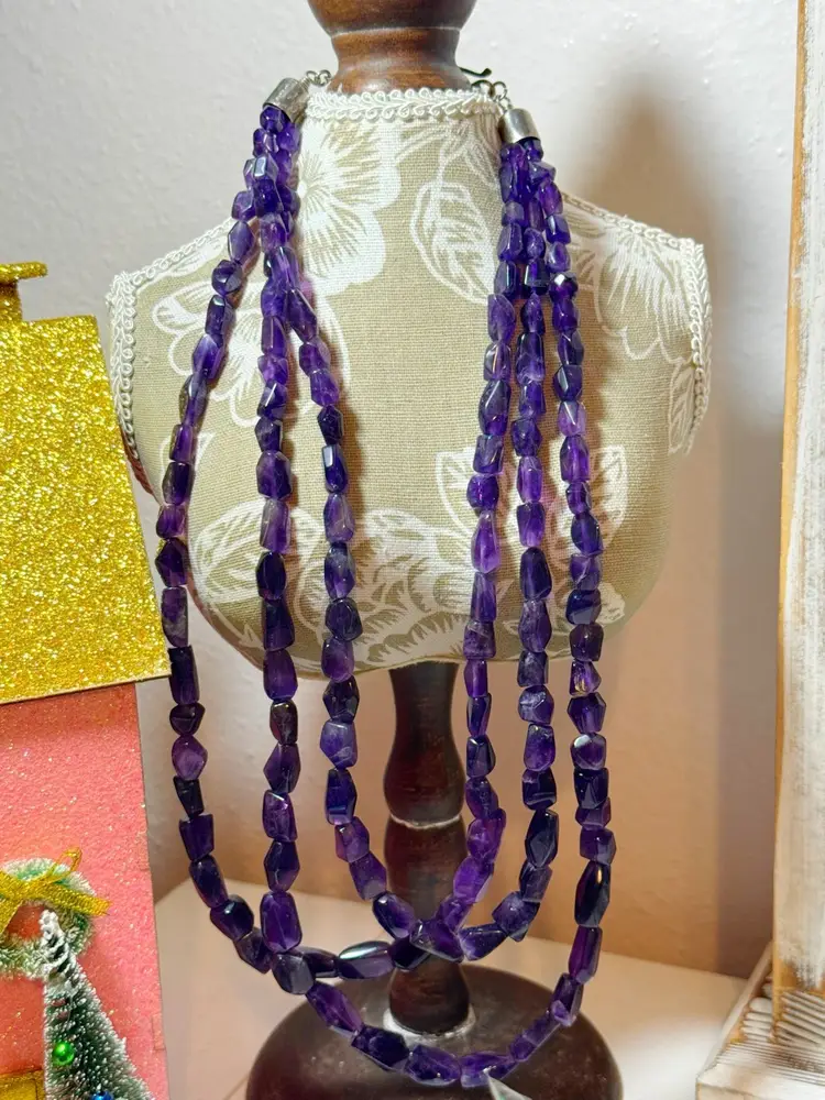 Jay King Sterling Silver Amethyst Triple Strand Necklace 20”