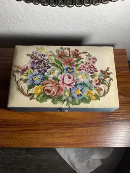 Floral Silk Needlepoint Jewelry Box