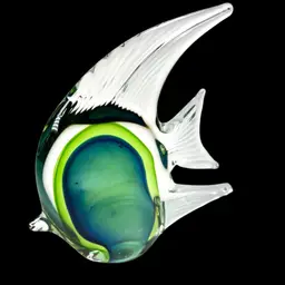 5-3/4” Blue & Green Art Glass Angelfish 🐠 Figurine Paperweight. Internal Bubbles 🫧 In Glass. Great For Ocean & Fish Collectors.