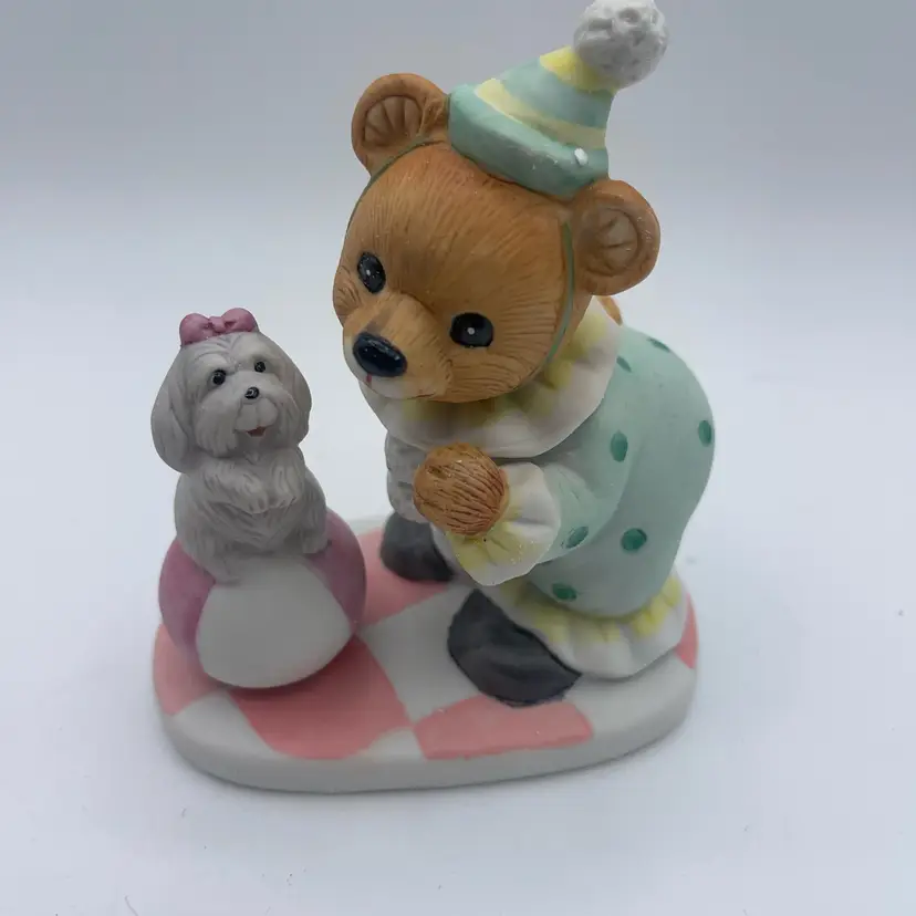 Homco Teddy Bear Circus Clown with Dog on Ball figurine