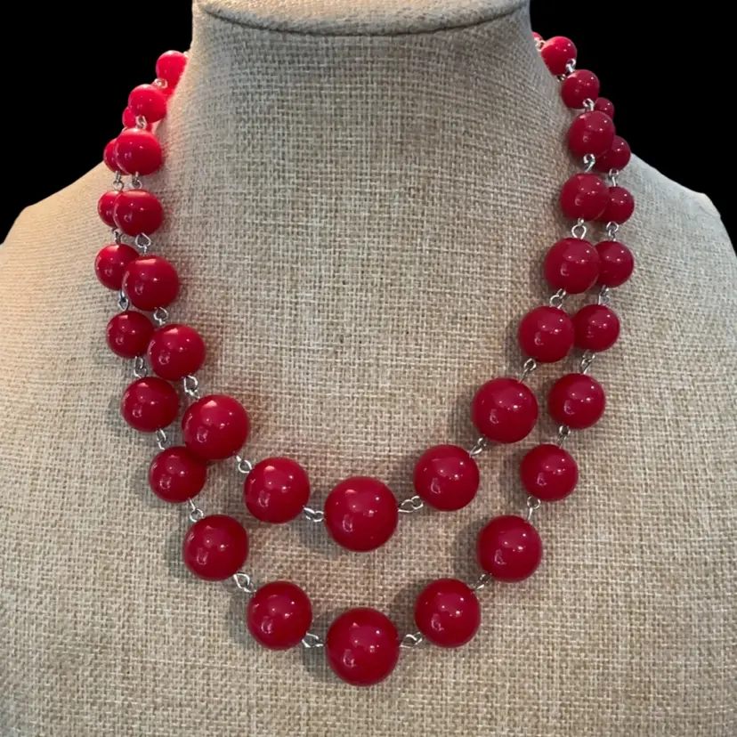 Double Strand Red Bead Necklace