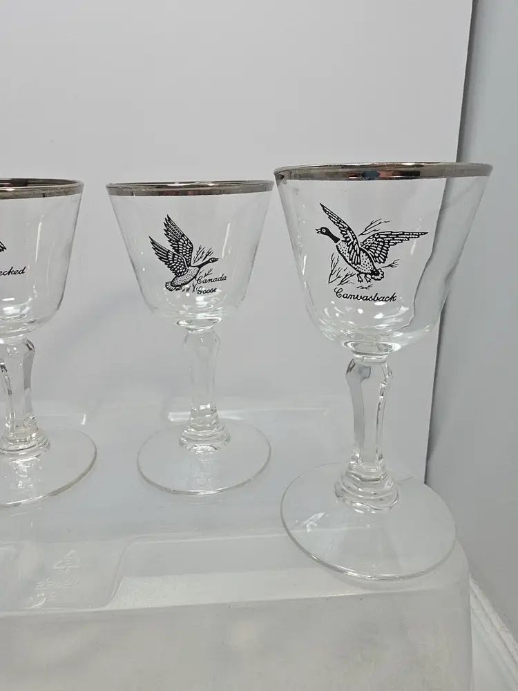 Vintage Set Of 4 Wine Glasses Federal Goose Grouse Pheasant Duck Made In USA