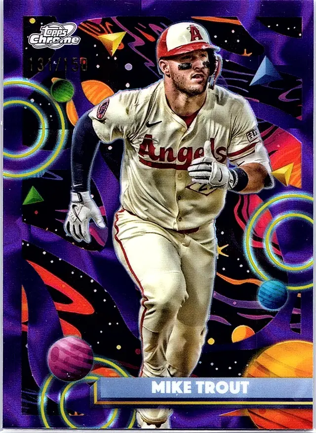 2025 Topps Chrome Cosmic Mike Trout #188 Purple Nebula Refractor Angels #/150