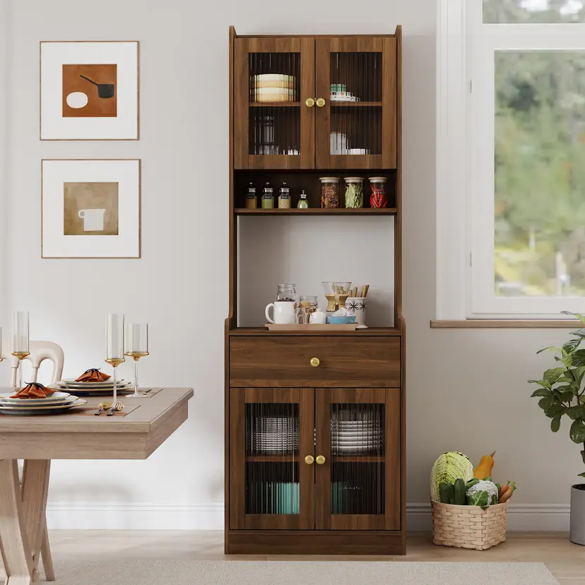 Farmhouse Kitchen Pantry Hutch Cabinet with Microwave Stand