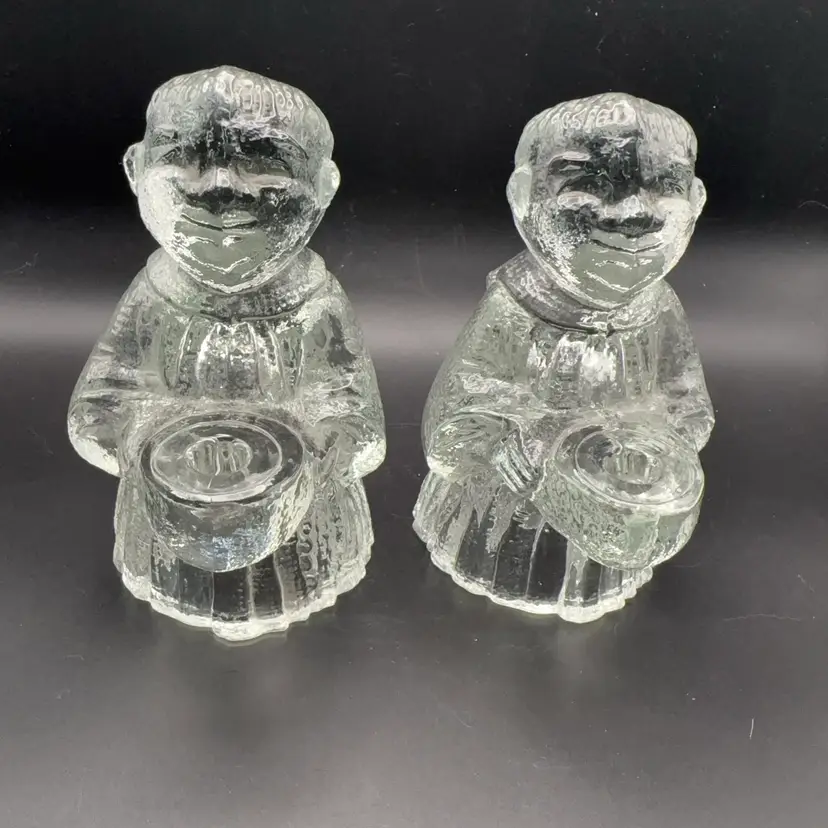 Vintage LE Smith Clear Glass Monk Friar Candle Holders - Pair