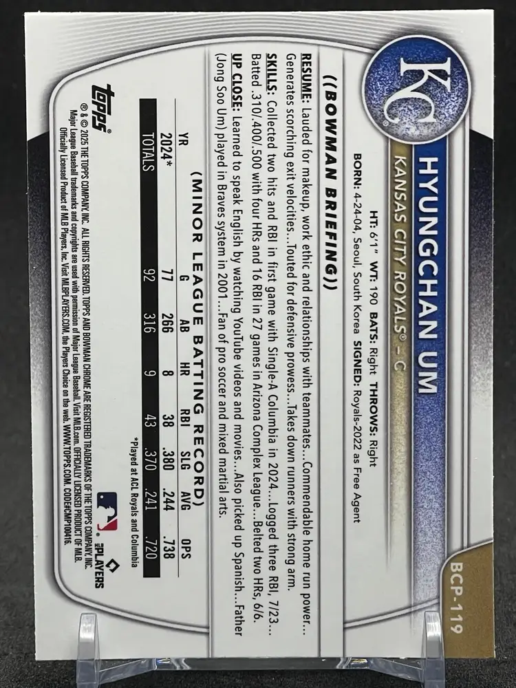 2025 Bowman - Chrome Prospects Hyungchan Um #BCP-119 Reptilian Refractor