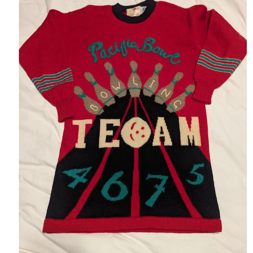 Vintage 1950s Pacific Bowl Bowling  Team Sweater with Amazing Graphics