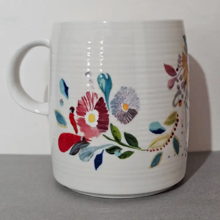Anthropologie Starla M Halfmann Floral Petal Palette Monogram Letter "M" Mug