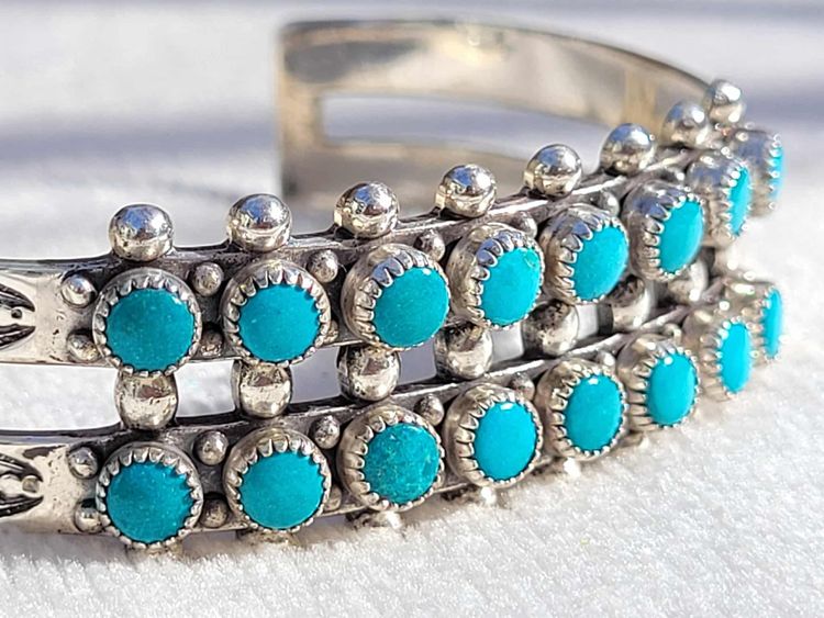 Vintage Sterling Silver Turquoise Snake Eyes Cuff Bracelet Native -17.8g - Zuni?