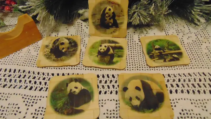 Darling Vintage Pre-Owned Bamboo Panda Coasters