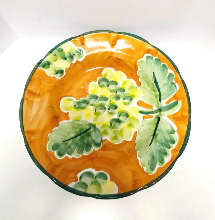 Vintage Italian Williams Sonoma “Country Fair” Pasta Bowl/Grape Pattern/Orange/Green/Yellow/Hand Painted Redware Bowl/Serving Dish/Italian