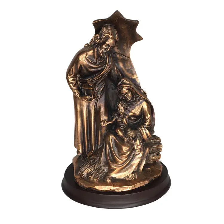 Holy Family 8" Figurine Joseph Mary Baby Jesus Cold Cast Bronze On Oval Base
