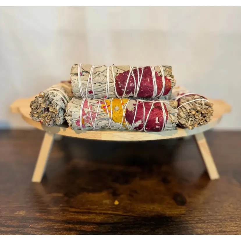 White Sage + Rose Petals Smudge Sticks 4in.