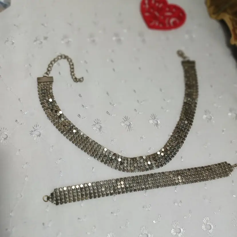 Vintage 70s mesh choker and bracelet