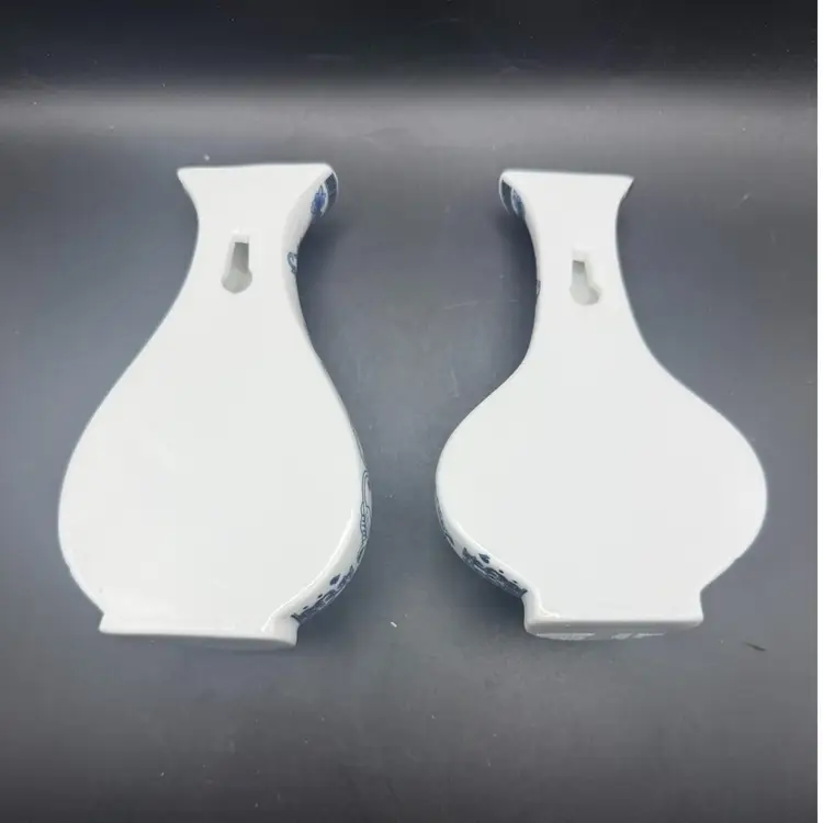 Pair of Chinese Blue and White Floral And Bird Porcelain Wall Pockets