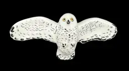 Art Pottery Snowy Owl Bird Figurine Hanging Flying White Black 4”
