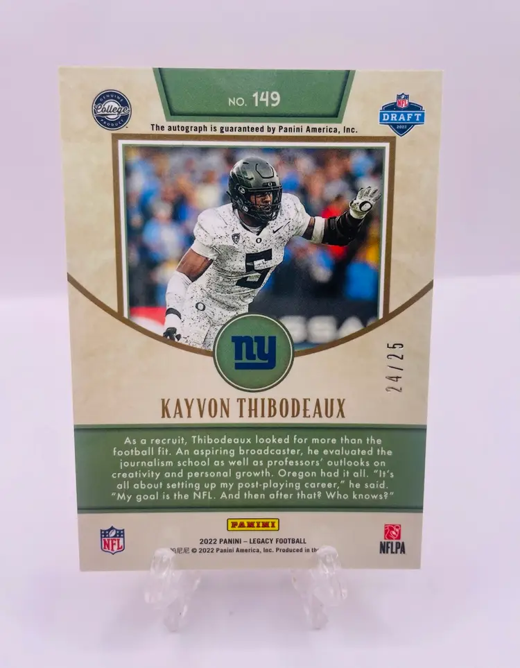 2022 Panini Legacy Kayvon Thibodeaux Gold Cracked Ice /25 Auto New York Giants