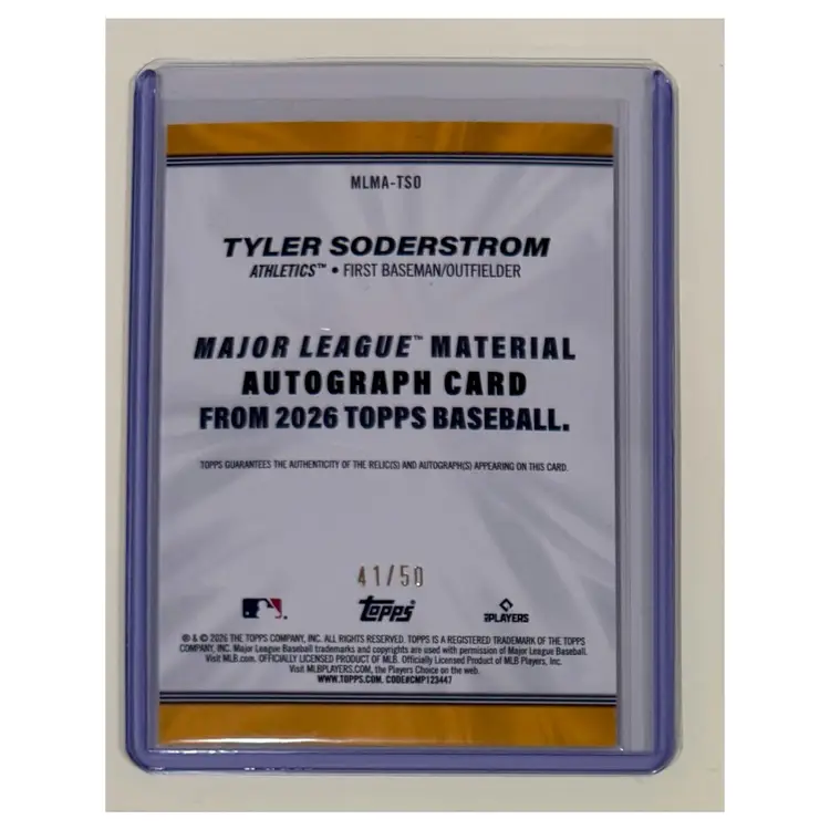 Tyler Soderstrom Relic Auto Gold /50 Oakland Athletics