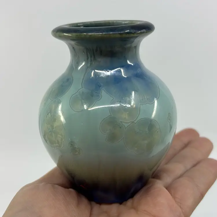 Studio Art Pottery Crystalline Mini Vase Signed 3.75”