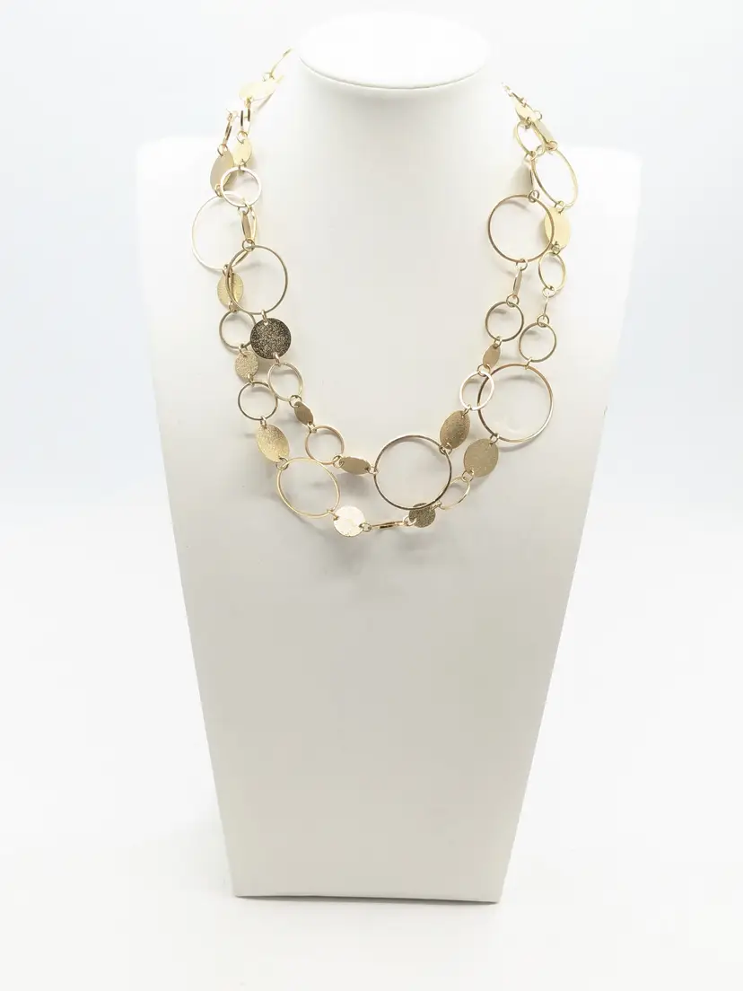 New York & Co Gold Tone Multi-Strand Circle Disc Layering Necklace