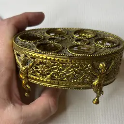 Vintage Victorian Brass Filigree Ornate 6 Lipstick Holder Heart Hollywood Regency