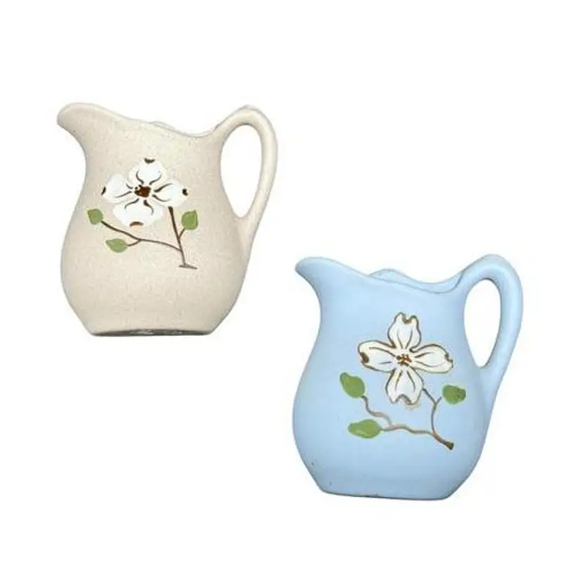 Pigeon Forge Pottery, Dove Gray & Cornflower Blue Dogwood Pitcher/Jug Shaped Wall Pockets - Set of 2