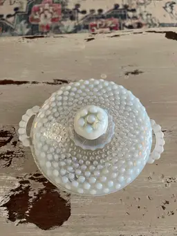 Vintage Fenton Hobnail French Opalescent Moonstone Covers Dish