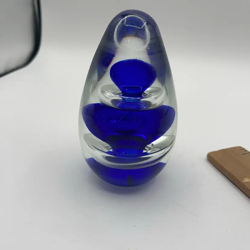 01- Large Colbalt Blue Egg Shaped Paperweight 4.75”