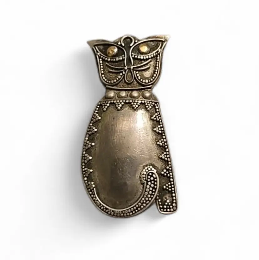 Cat Brooch Pin Metallic Kitty Jewelry marked 826 Unbranded 2" Long with Condition Issues Vintage