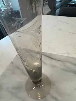 Etched Smoke Glass Vase