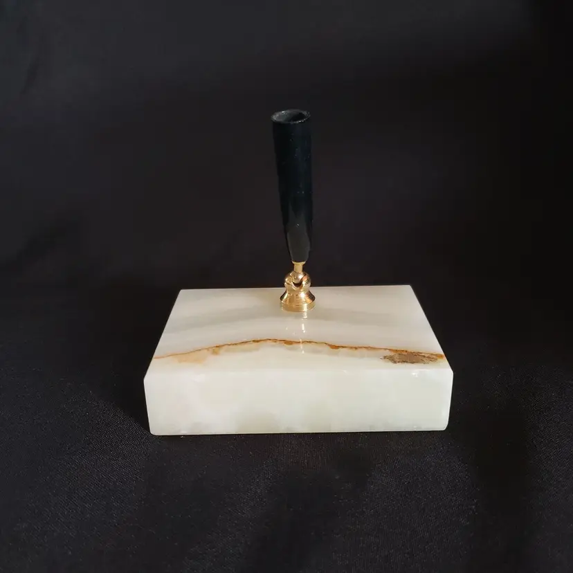 Onyx Desk Pen Holder Paper Weight 1950s Unbranded 3½" wide Vintage
