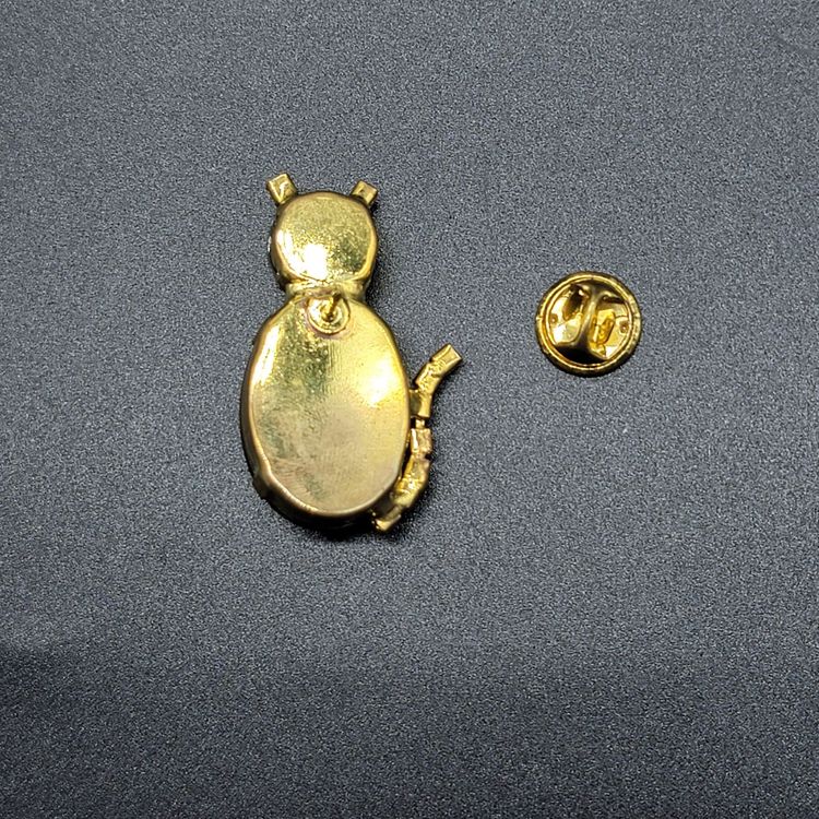 Black Cat Rhinestone Gold Tone Halloween Pinback Tack Pin