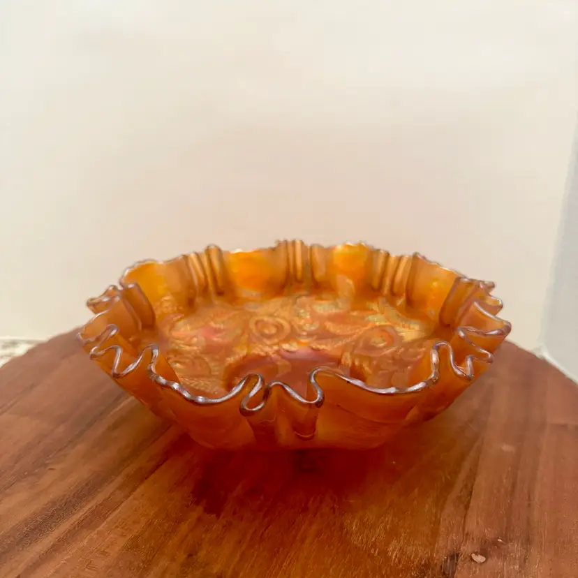 Antique Fenton Marigold Carnival Glass Ruffled Bowl