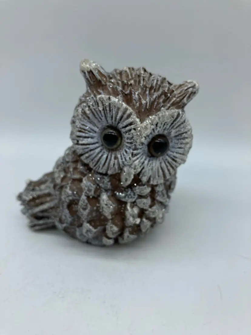Ganz Woodland Owl Figurine Dark Gray White w/Glitter 4" Tall