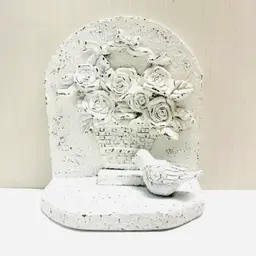 Vintage Bookend White Heavy Resin Bookend Bird Roses Basket