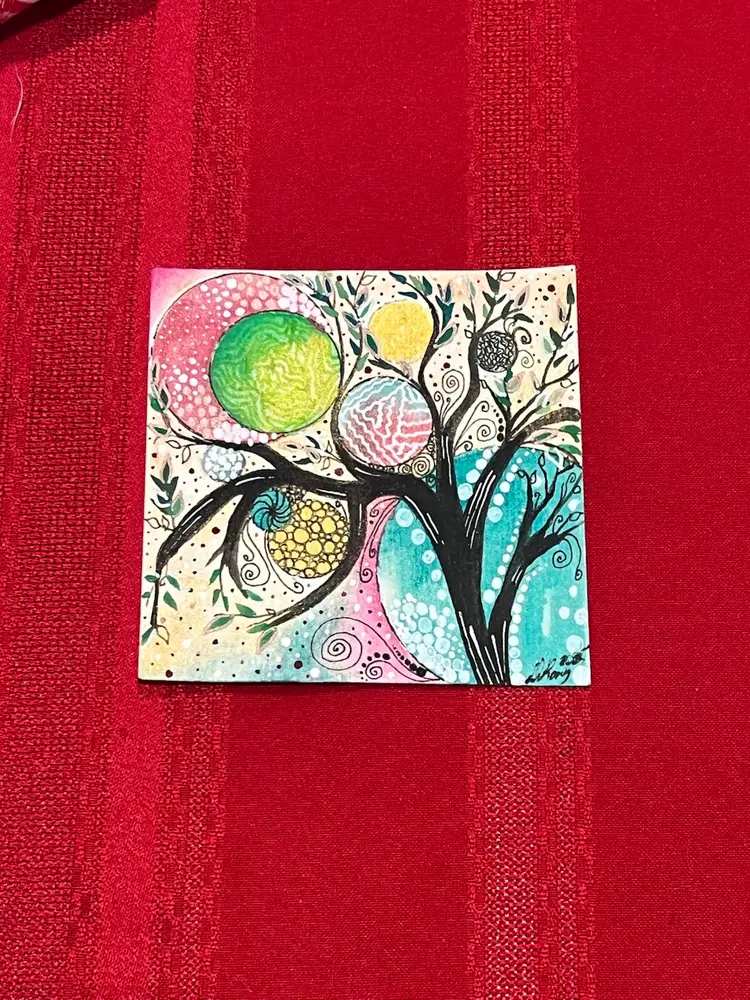 Art By Me “4”x4” Mix Media Watercolor & Ink “life”