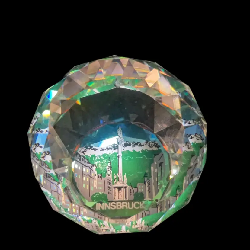 Facetted Crystal Cut Paperweight Just Under 2”, Innsbruck Picture Inside