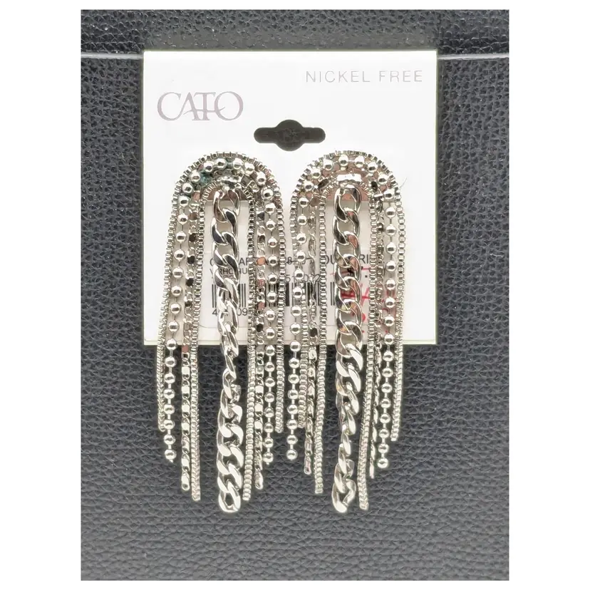 Silver Tone Chain Dangle/Drop Pierced Earrings Rhodium Plated NOS