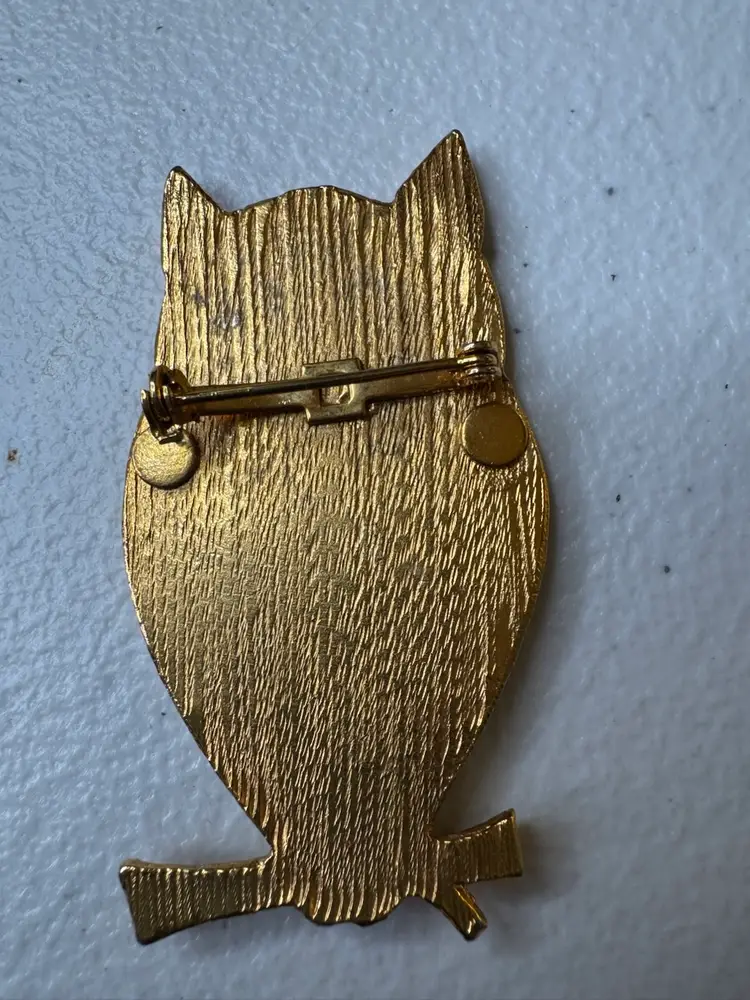 Vintage Large Enameled Owl Brooch