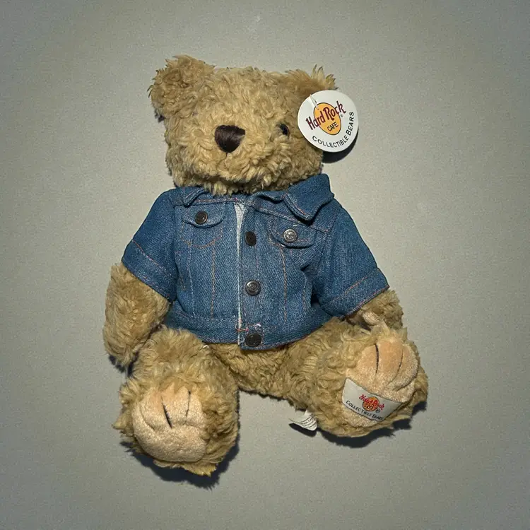 Hard Rock Cafe Indianapolis Teddy Bear 5-way Jointed Denim Jacket NWT