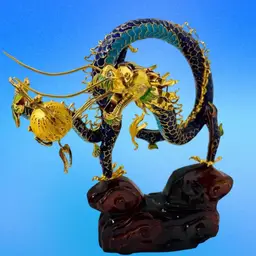 Vintage Cloisonné Dragon Figurine On Wood Stand Blue/Teal/Green Enamel on Metal Filigree Ball Rhinestone Eyes Mythical/Fantasy
8” T x 7.5” L x 2” W (base)