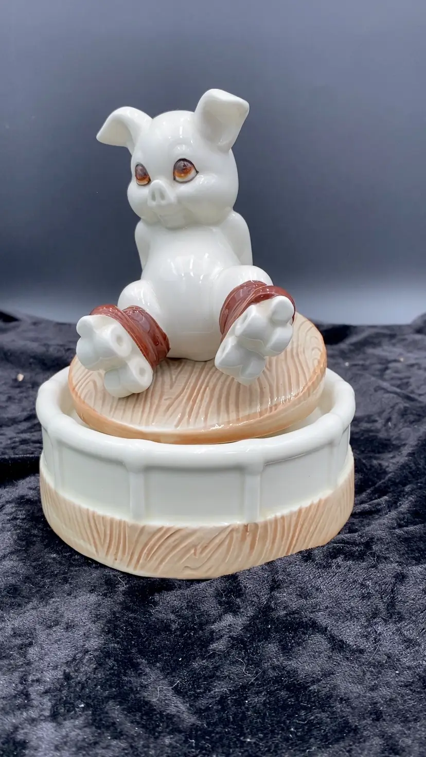 Quon Quon (Japan) 1980's Roller Skating Piggy Music Box, "It’s Impossible”