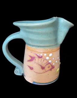 Art Pottery Tropical Fish Pitcher Planter Vase Signed JB P.O.
