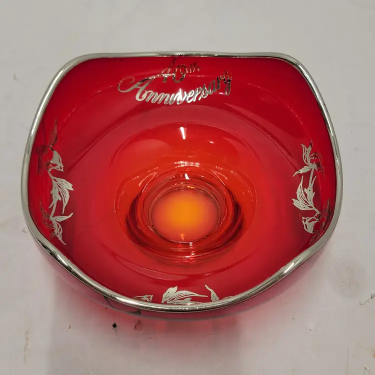 40th Anniversary Klein's Ruby Red Art Glass W/ Silver Accent