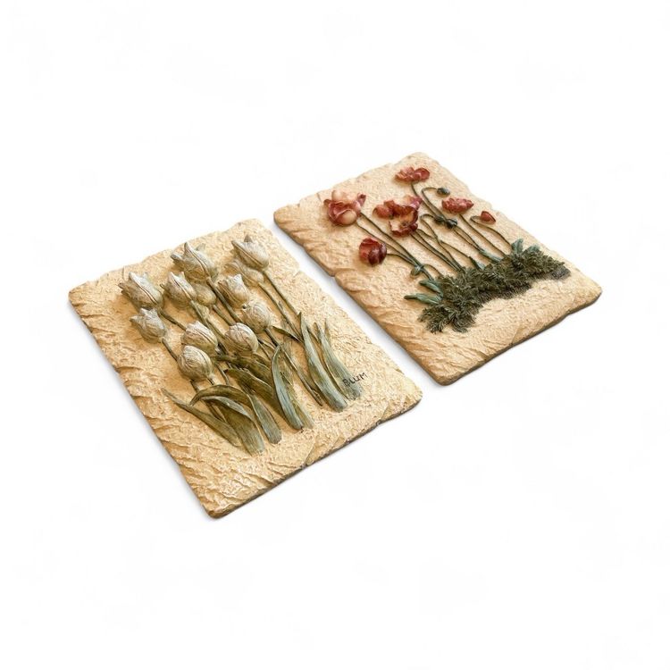 Set Of 2 Cheri Blum Floral Resin Wall Plaques - Tulips And Poppies