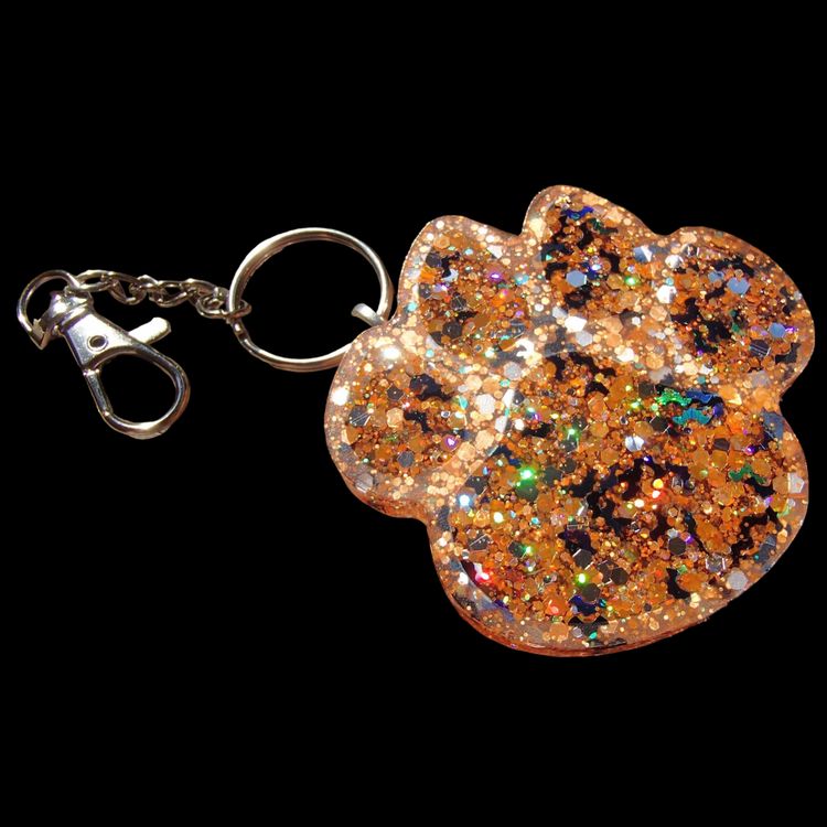 Dog Paw Orange Glitter Halloween 🎃 🦇 Keychain Bag Clip. Handmade By Me 🫶. 6" overall length.