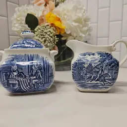 Liberty Blue Creamer & Sugar Bowl with Lid by Staffordshire