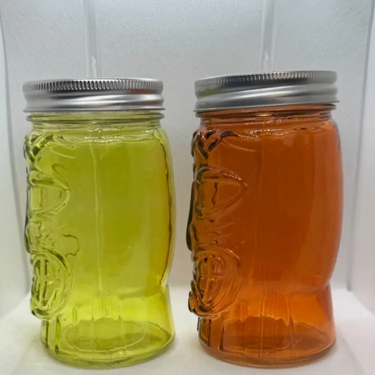 Pair Of Glass Tiki Mason Jar Mugs With Reusable Straws